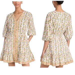 Marea Sienna Marigold Button Front Floral Cotton Mini Dress